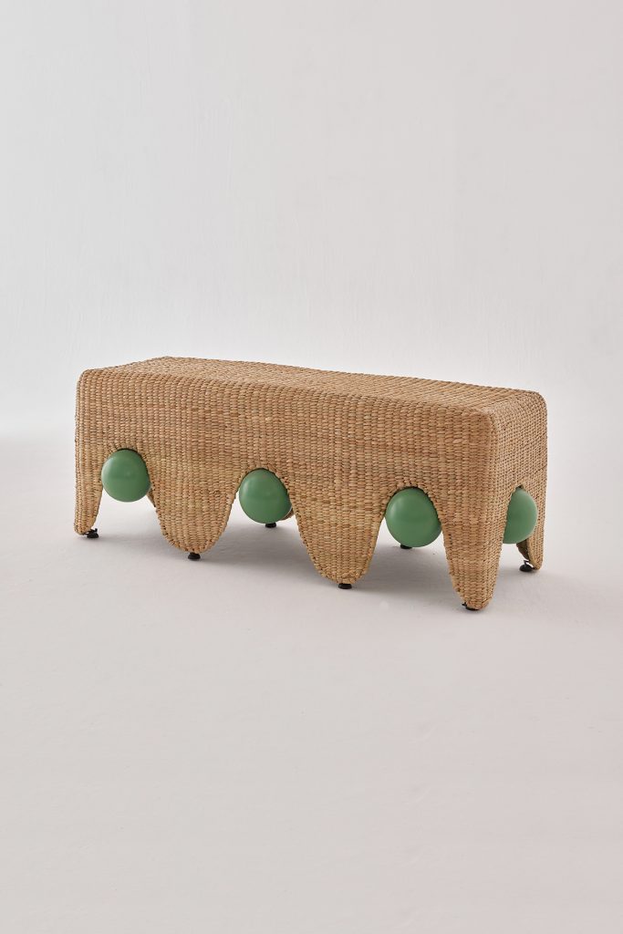 Wood Wicker Boho Chic Benches