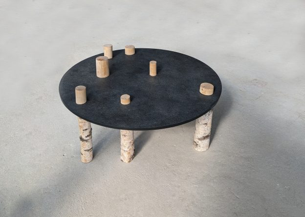 Pala – Birch Wood and Slate Coffee Table by Guillaume Thireau