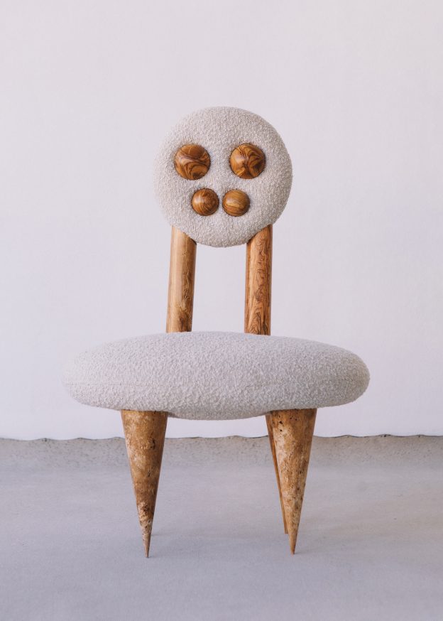 Ooo Chair – Upholstered Wood and Marble Chairs
by furniture designers Worn Studio