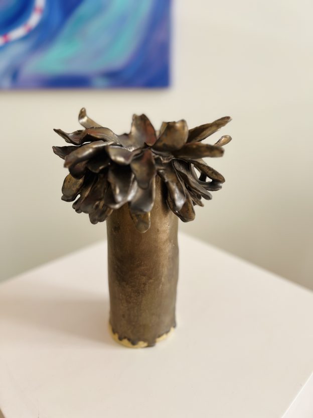 Floral Cast Bronze Vase by Hania Jneid