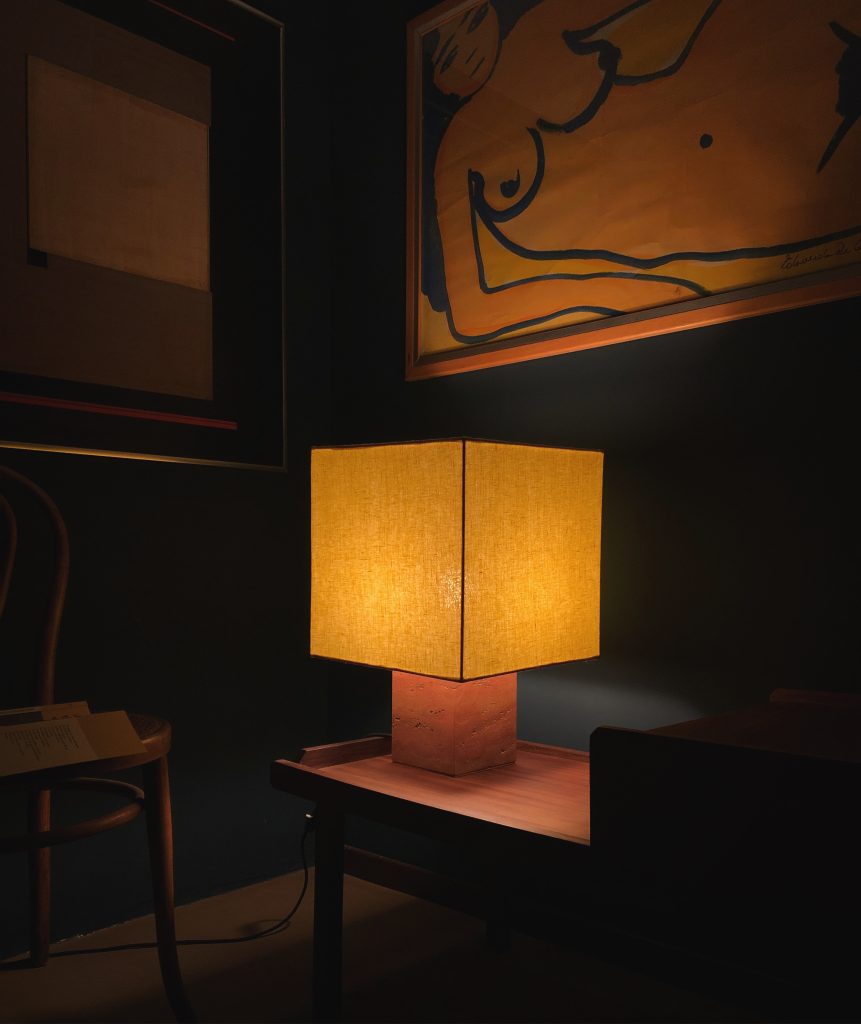 Roma Squared – Red Travertine Marble Table Lamp