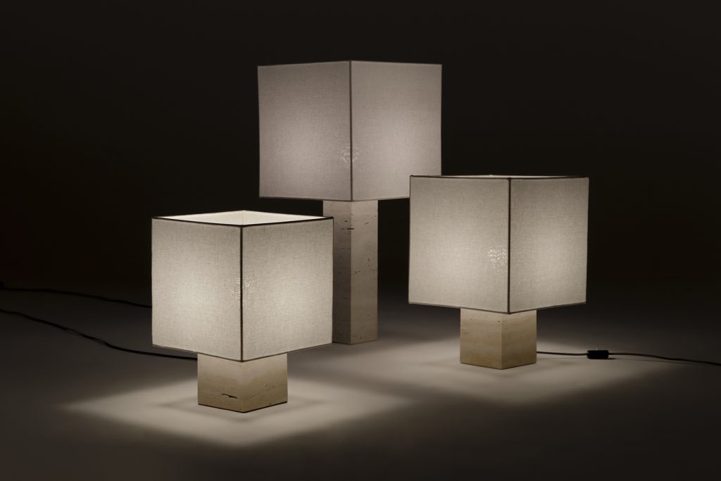 Roma Squared – White Travertine Marble Table Lamp