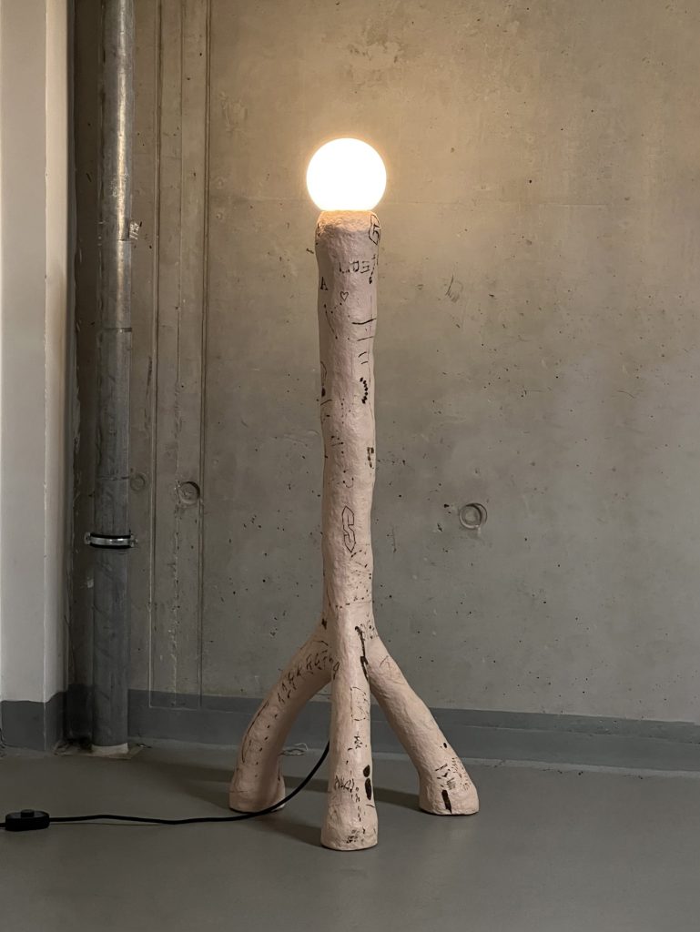 Tattooed Shining Creature – paper -mâche Floor Lamp
