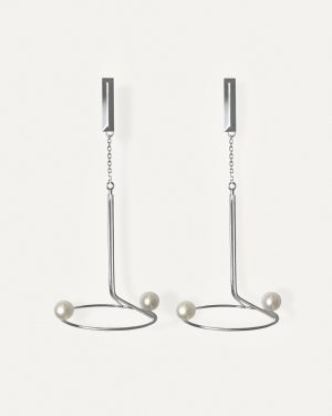 Na Linii - Large Earrings Silver With Pearls
