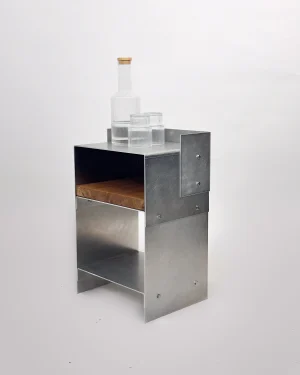 Matted Aluminium - Natural Oak Wood Night Table